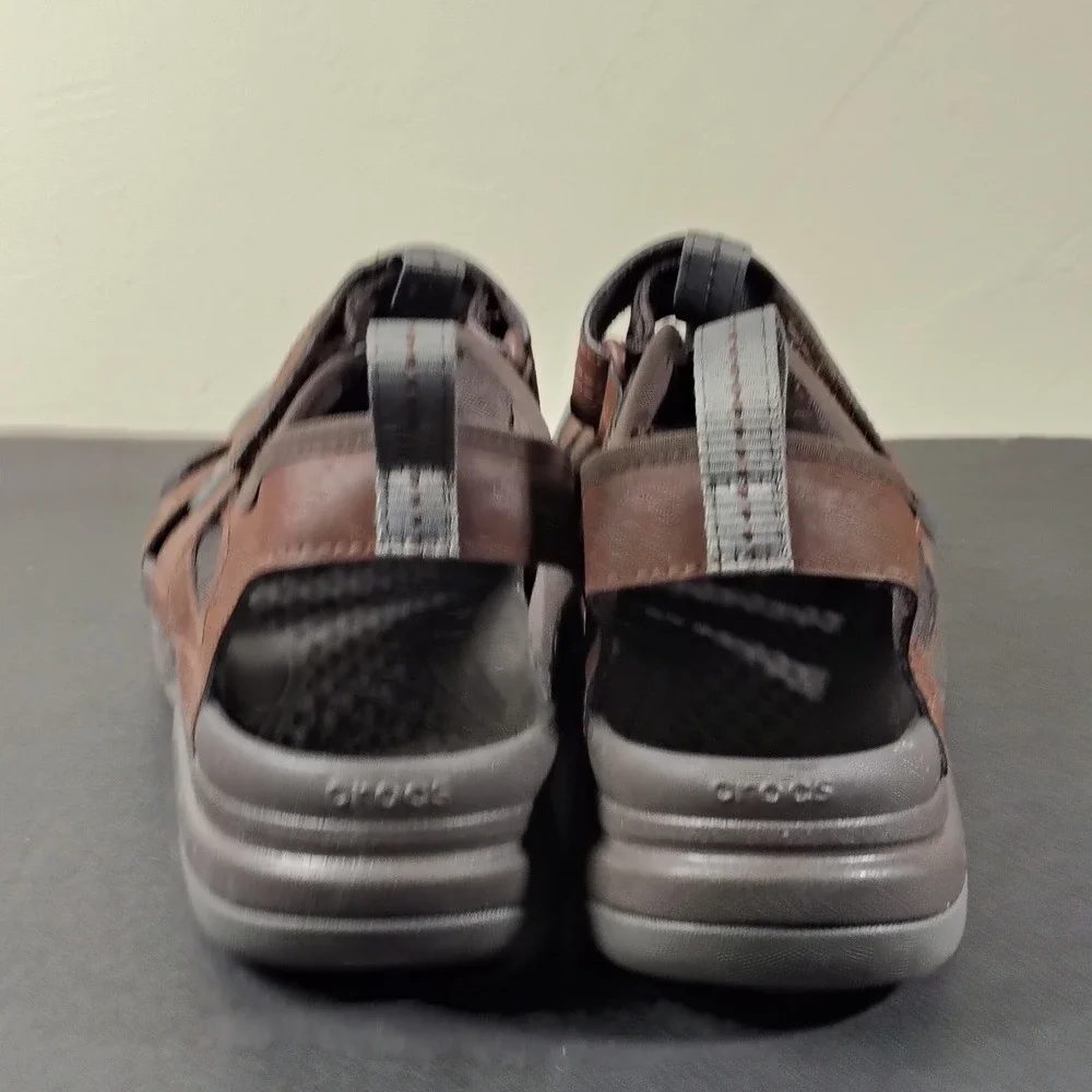 Crocs Yukon Fisherman Sandals Mens 11 Brown Leather Gorpcore Outdoor Shoes